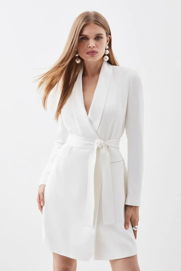 Dresses Women Karen Millen Petite Tailored Tuxedo Wrap Mini Dress Ivory