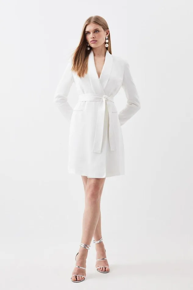 Dresses Women Karen Millen Petite Tailored Tuxedo Wrap Mini Dress Ivory