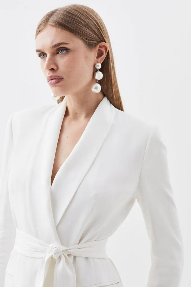 Dresses Women Karen Millen Petite Tailored Tuxedo Wrap Mini Dress Ivory