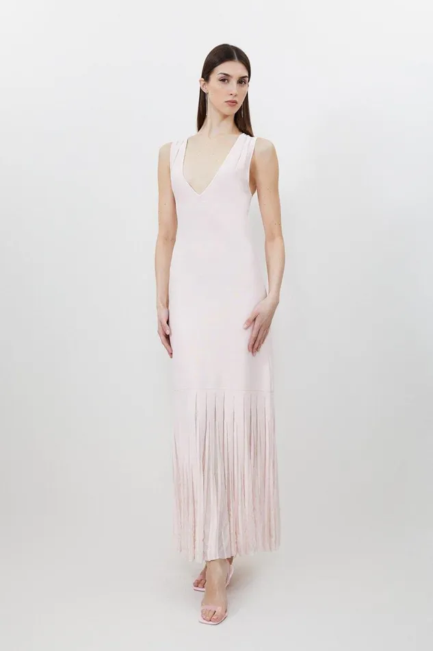 Dresses Women Karen Millen Petite Viscose Blend Sheer Skirt Maxi Knit Dress Soft Pink