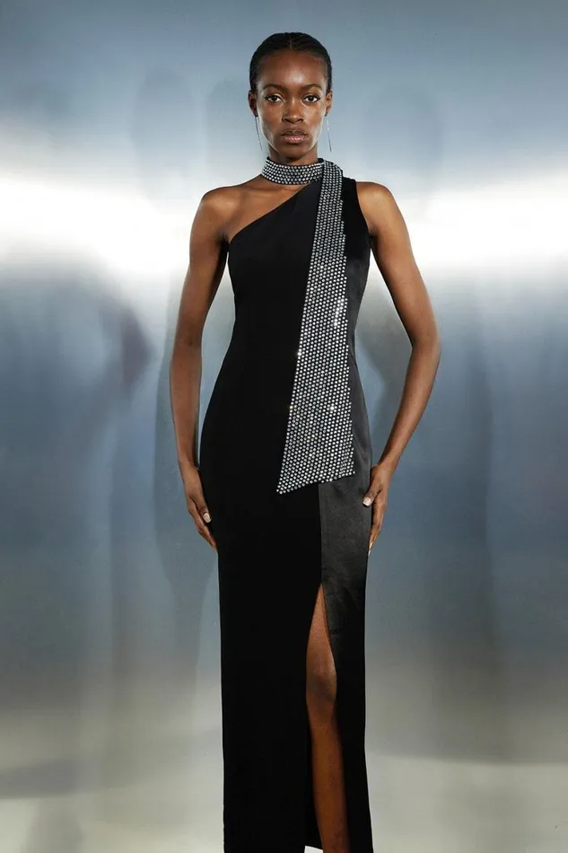 Dresses Women Karen Millen Petite Viscose Satin Back Crepe Embellished Tie Midi Dress Black Dresses Women Karen Millen Petite Viscose Satin Back Crepe Embellished Tie Midi Dress Black
