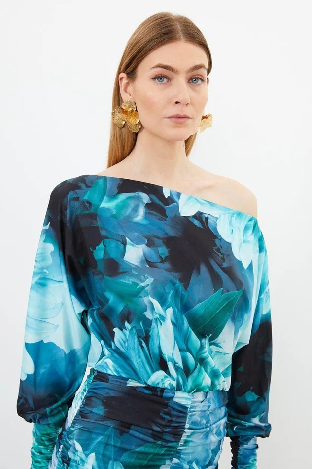 Dresses Women Karen Millen Photographic Floral Jersey Ruched Mini Dress Floral