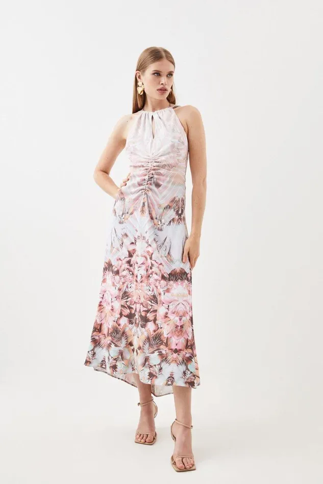 Dresses Women Karen Millen Placed Floral Ruched Waterfall Woven Maxi Dress Floral Dresses Women Karen Millen Placed Floral Ruched Waterfall Woven Maxi Dress Floral