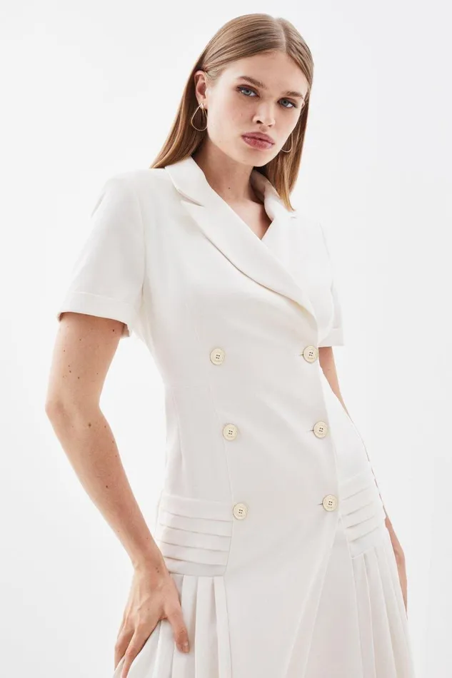 Dresses Women Karen Millen Pleated Woven Midi Blazer Dress Ivory