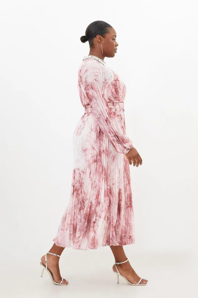 Dresses Women Karen Millen Plus Size Abstract Floral Embellished Woven Maxi Dress Pink