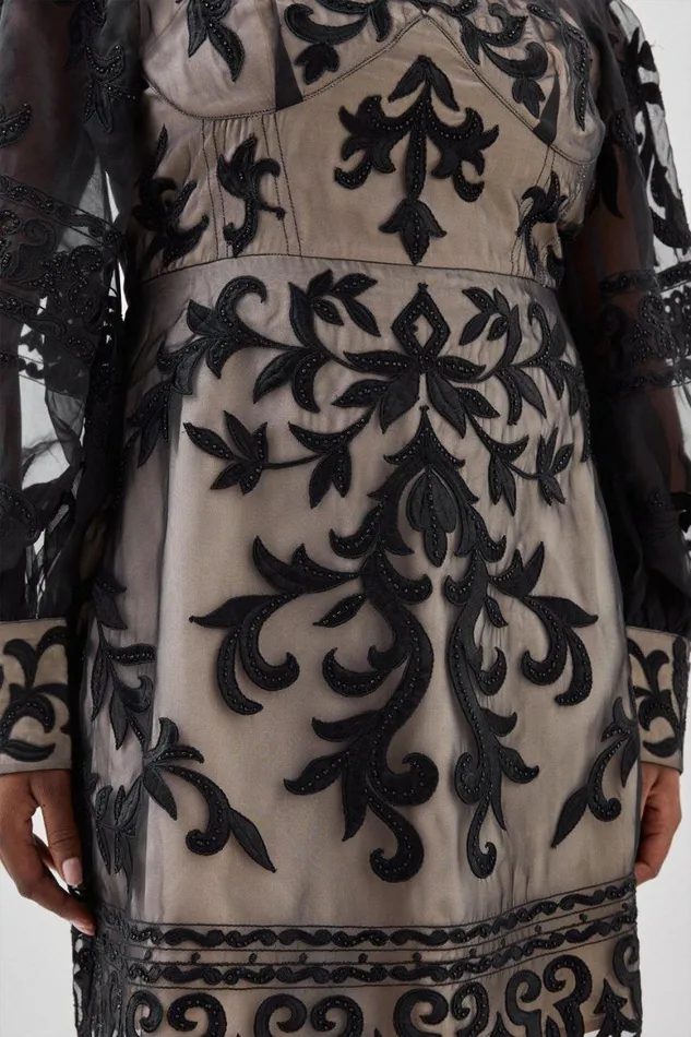 Dresses Women Karen Millen Plus Size Baroque Applique Woven Mini Dress Black