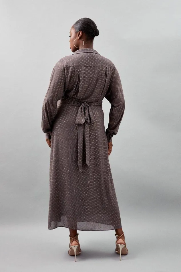 Dresses Women Karen Millen Plus Size Embellished Plunge Batwing Woven Maxi Dress Silver