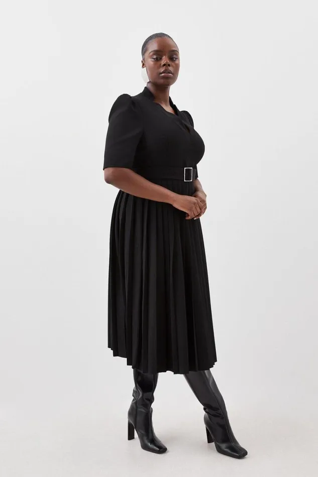 Dresses Women Karen Millen Plus Size Structured Crepe Forever Pleat Dress Black