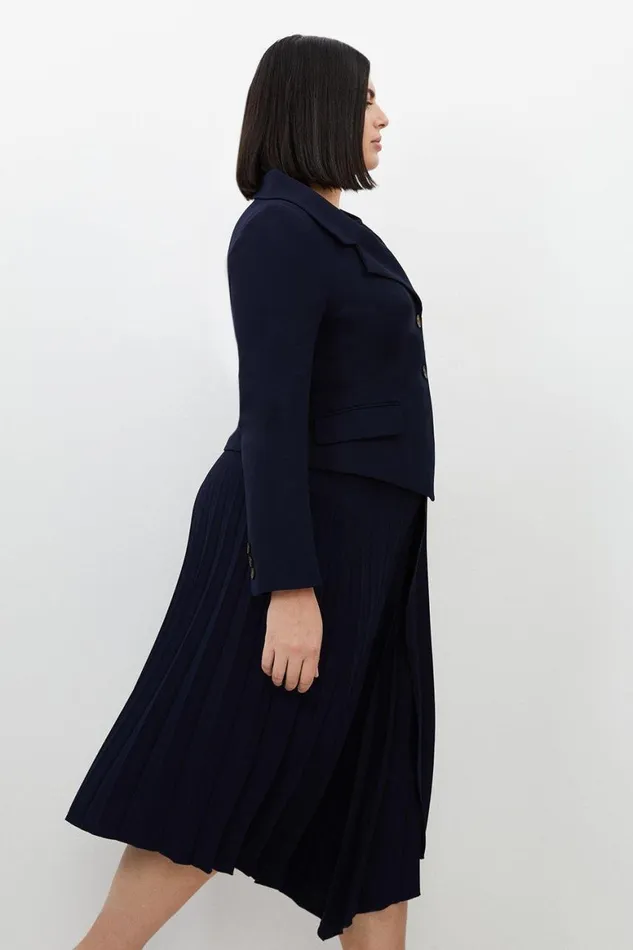 Dresses Women Karen Millen Plus Size Tailored Crepe Asymmetric Pleated Skirt Dress Navy