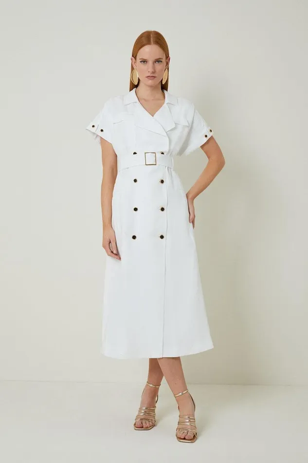 Dresses Women Karen Millen Premium Tailored Linen Viscose Double Breasted Belted Midi Shirt Dress Ivory Dresses Women Karen Millen Premium Tailored Linen Viscose Double Breasted Belted Midi Shirt Dress Ivory