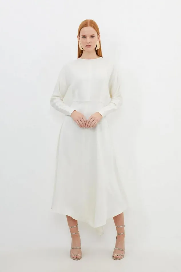 Dresses Women Karen Millen Satin Crepe Woven Midi Dress Cream