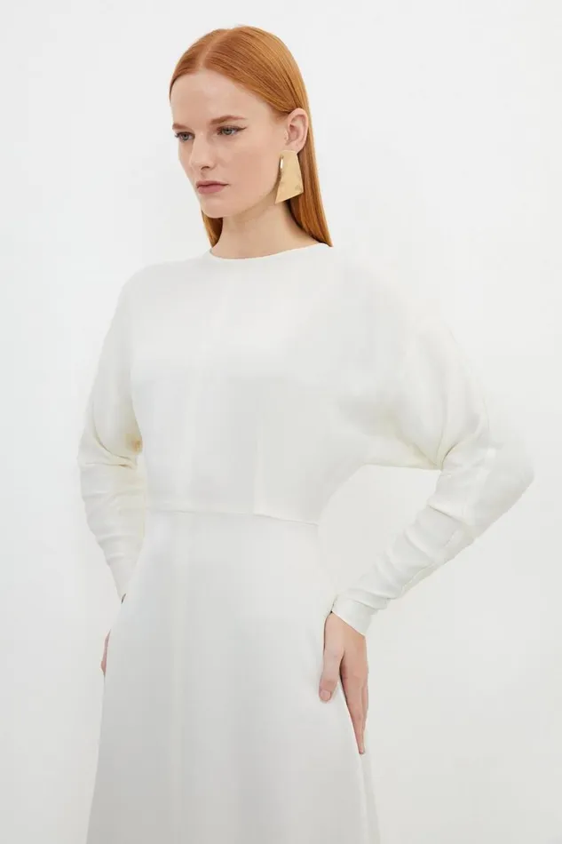 Dresses Women Karen Millen Satin Crepe Woven Midi Dress Cream