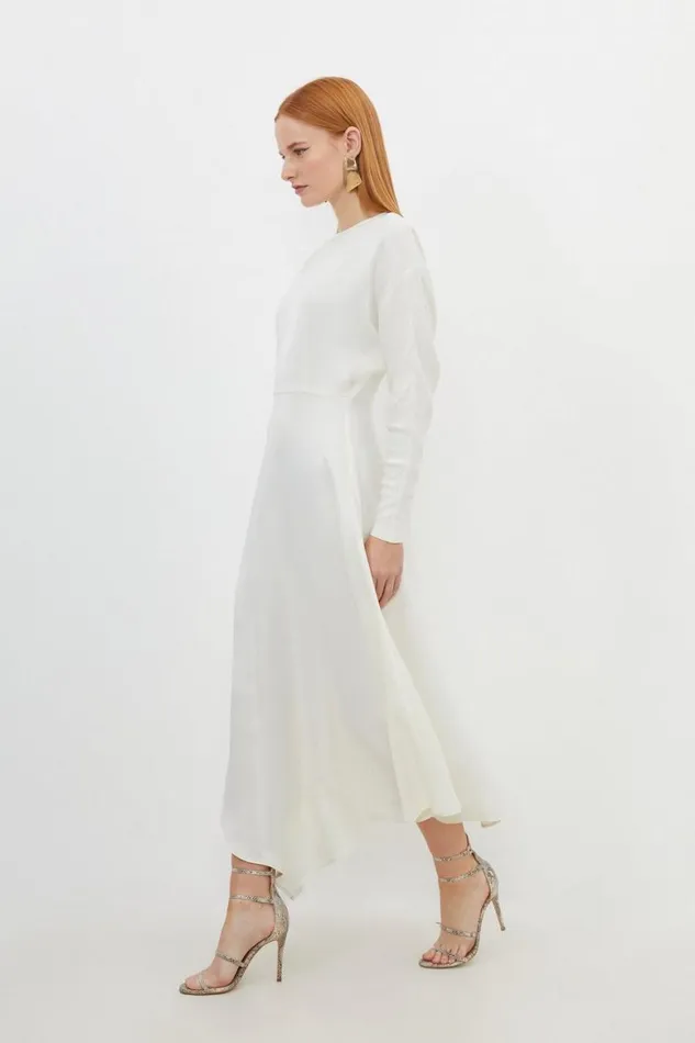 Dresses Women Karen Millen Satin Crepe Woven Midi Dress Cream