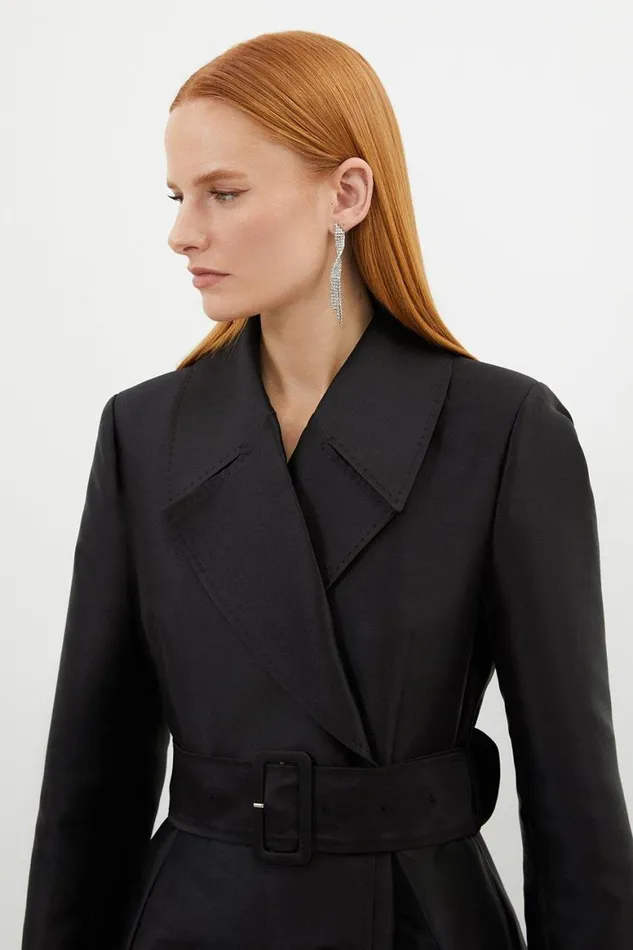Dresses Women Karen Millen Satin Twill Tailored Full Skirted Belted Midaxi Dress Black