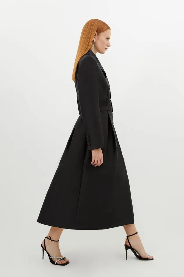 Dresses Women Karen Millen Satin Twill Tailored Full Skirted Belted Midaxi Dress Black