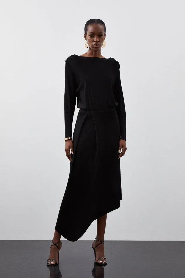 Dresses Women Karen Millen Slinky Viscose Knit Round Sleeve Midaxi Dress Black Dresses Women Karen Millen Slinky Viscose Knit Round Sleeve Midaxi Dress Black