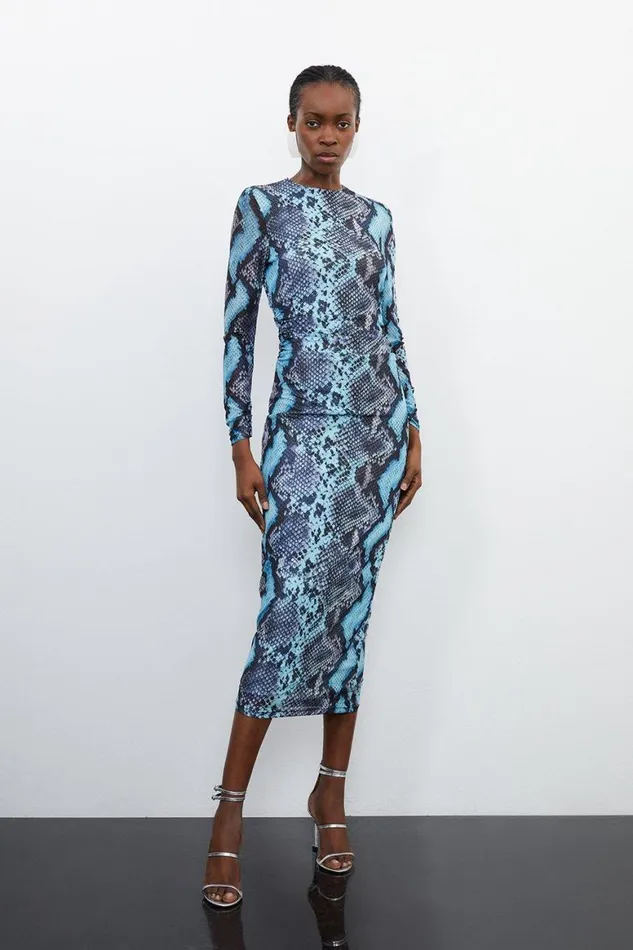 Dresses Women Karen Millen Snake Print Mesh Jersey Maxi Dress Snake