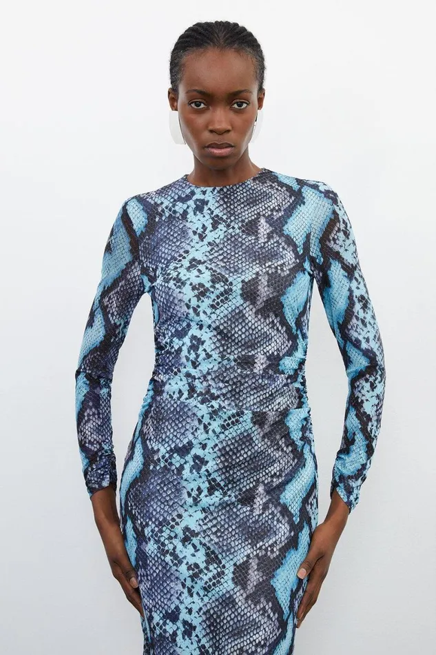 Dresses Women Karen Millen Snake Print Mesh Jersey Maxi Dress Snake
