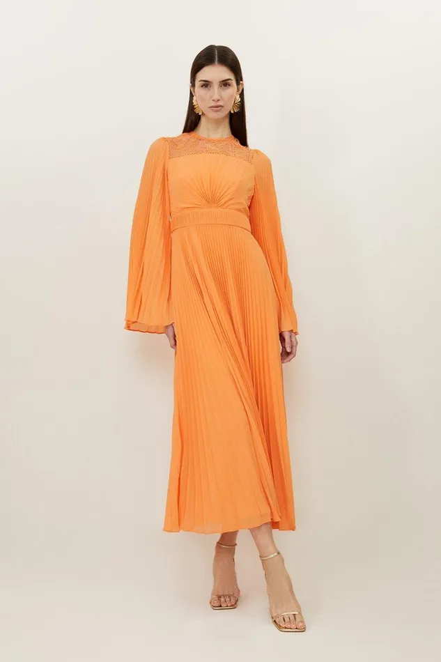 Dresses Women Karen Millen Soft Pleated Woven Kimono Sleeve Maxi Dress Coral