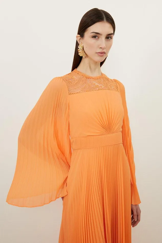 Dresses Women Karen Millen Soft Pleated Woven Kimono Sleeve Maxi Dress Coral