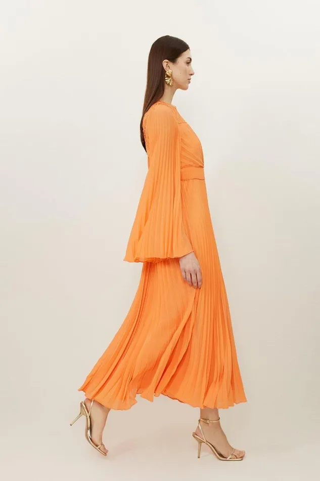 Dresses Women Karen Millen Soft Pleated Woven Kimono Sleeve Maxi Dress Coral