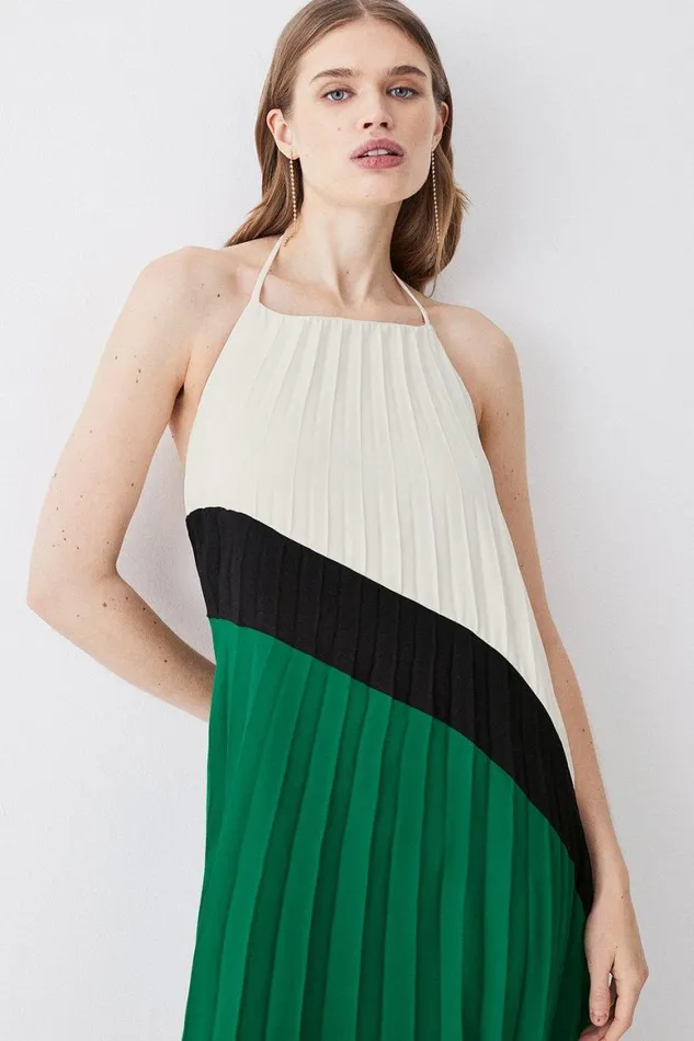 Dresses Women Karen Millen Soft Tailored Pleated Halter Neck Maxi Dress Green