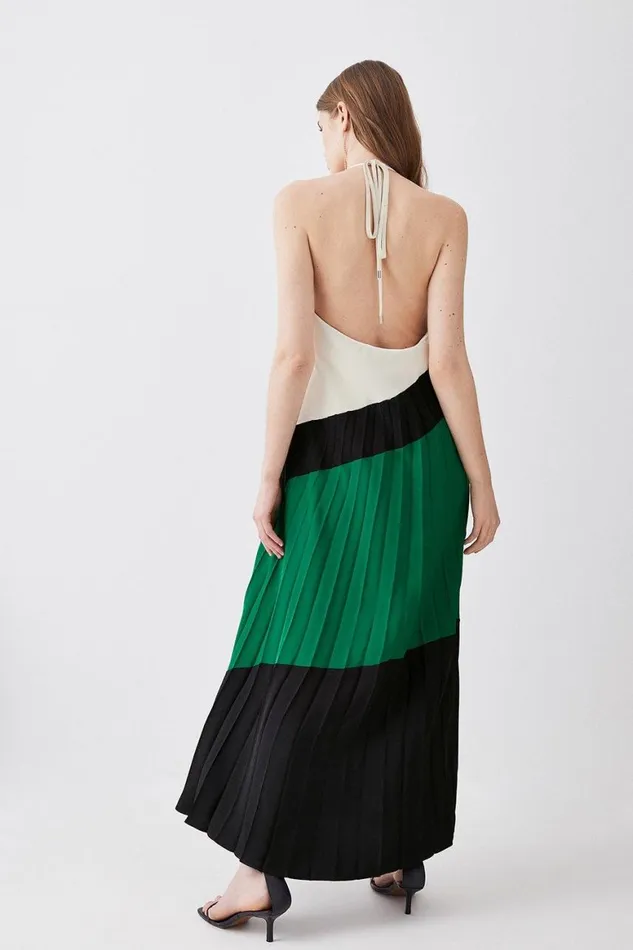 Dresses Women Karen Millen Soft Tailored Pleated Halter Neck Maxi Dress Green