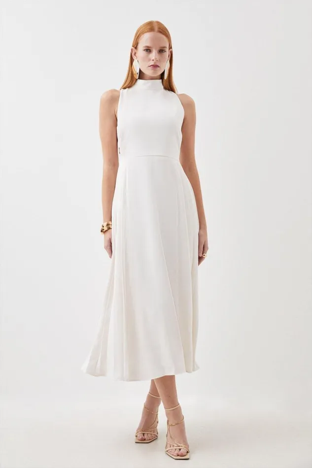Dresses Women Karen Millen Soft Tailored Pleated Panel Midaxi Dress Ivory