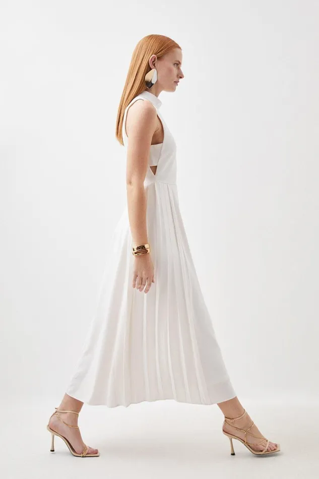 Dresses Women Karen Millen Soft Tailored Pleated Panel Midaxi Dress Ivory
