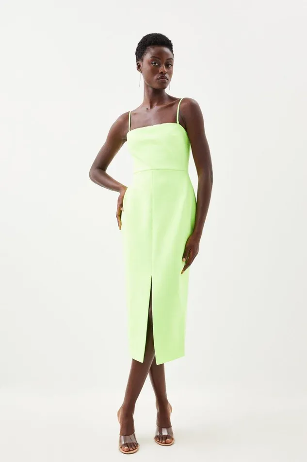 Dresses Women Karen Millen Stretch Crepe Belted Bandeau Midi Pencil Dress Lime Yellow Dresses Women Karen Millen Stretch Crepe Belted Bandeau Midi Pencil Dress Lime Yellow