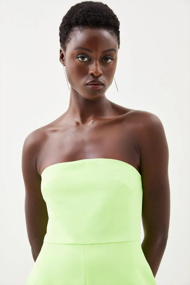 Dresses Women Karen Millen Stretch Crepe Belted Bandeau Midi Pencil Dress Lime Yellow