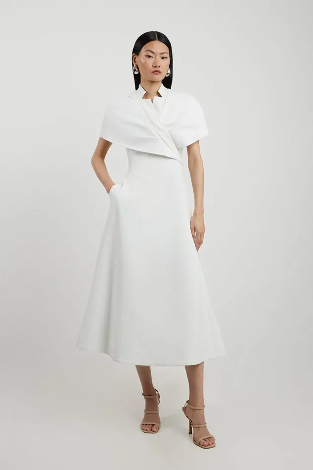 Dresses Women Karen Millen Structured Crepe Cape Detail Full Skirted Tailored Midi Dress Ivory Dresses Women Karen Millen Structured Crepe Cape Detail Full Skirted Tailored Midi Dress Ivory