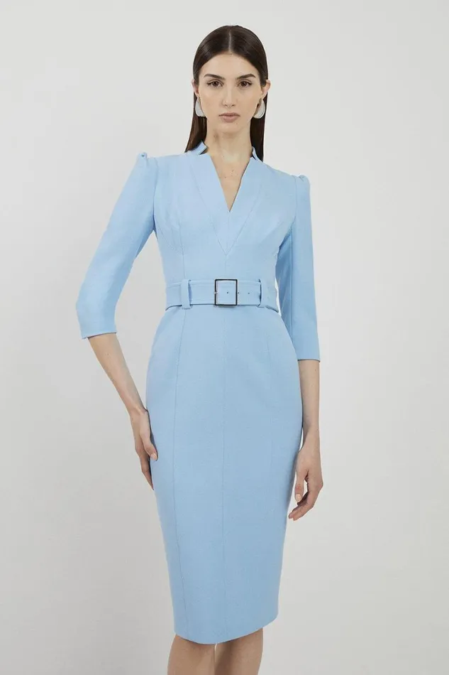 Dresses Women Karen Millen Structured Crepe Forever Midi Pencil Dress Pale Blue Dresses Women Karen Millen Structured Crepe Forever Midi Pencil Dress Pale Blue