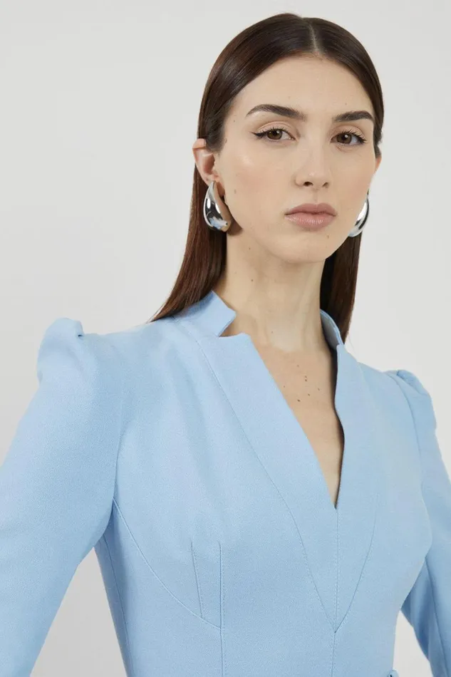 Dresses Women Karen Millen Structured Crepe Forever Midi Pencil Dress Pale Blue