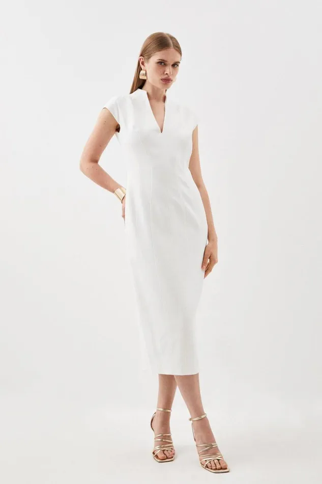 Dresses Women Karen Millen Structured Crepe Seam Detail High Neck Pencil Midi Dress Ivory Dresses Women Karen Millen Structured Crepe Seam Detail High Neck Pencil Midi Dress Ivory