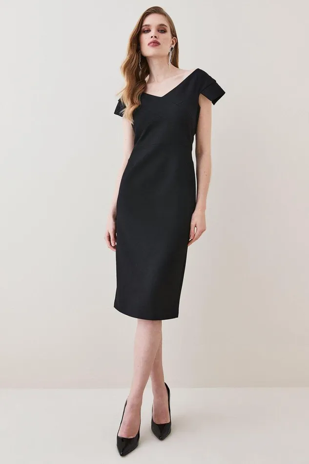 Dresses Women Karen Millen Structured Crepe Tailored Cross Detail Midi Dress Black Dresses Women Karen Millen Structured Crepe Tailored Cross Detail Midi Dress Black