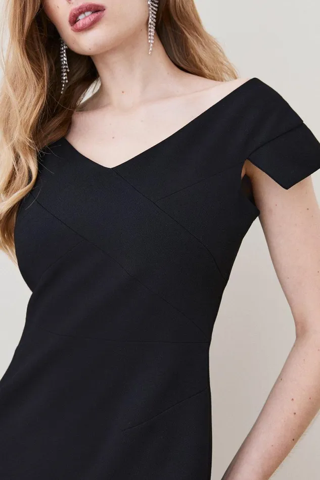 Dresses Women Karen Millen Structured Crepe Tailored Cross Detail Midi Dress Black