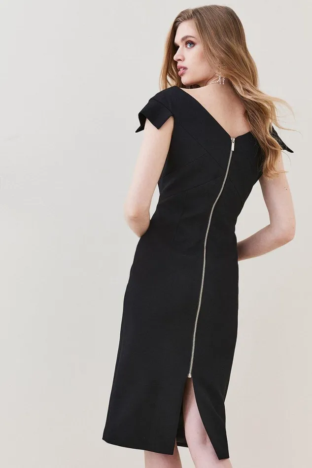 Dresses Women Karen Millen Structured Crepe Tailored Cross Detail Midi Dress Black