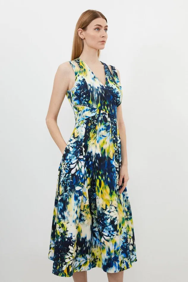 Dresses Women Karen Millen Tailored Blurred Wisteria Print Full Skirt Midi Dress Multi Dresses Women Karen Millen Tailored Blurred Wisteria Print Full Skirt Midi Dress Multi