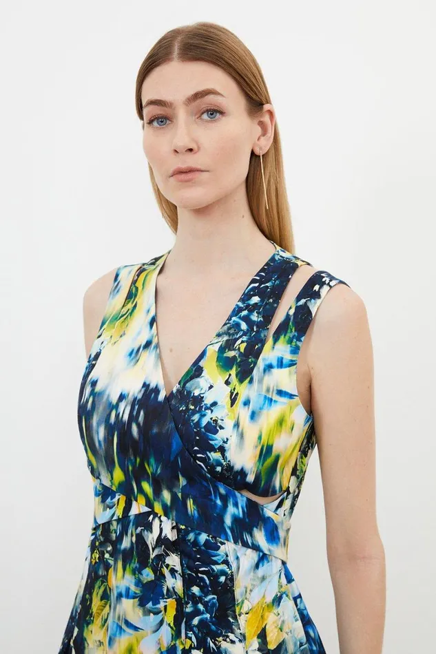 Dresses Women Karen Millen Tailored Blurred Wisteria Print Full Skirt Midi Dress Multi