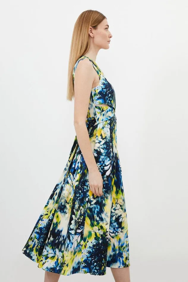 Dresses Women Karen Millen Tailored Blurred Wisteria Print Full Skirt Midi Dress Multi