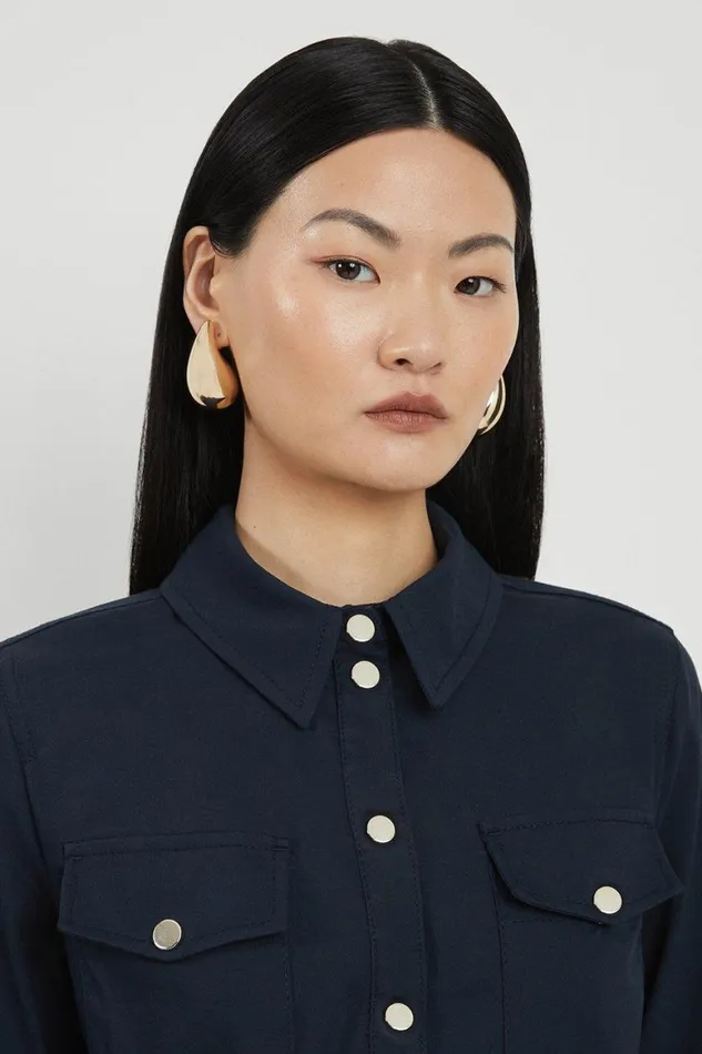 Dresses Women Karen Millen Tailored Compact Cotton Utility Belted Mini Dress Navy