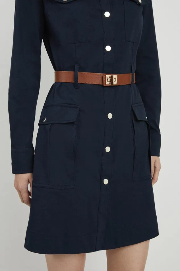 Dresses Women Karen Millen Tailored Compact Cotton Utility Belted Mini Dress Navy