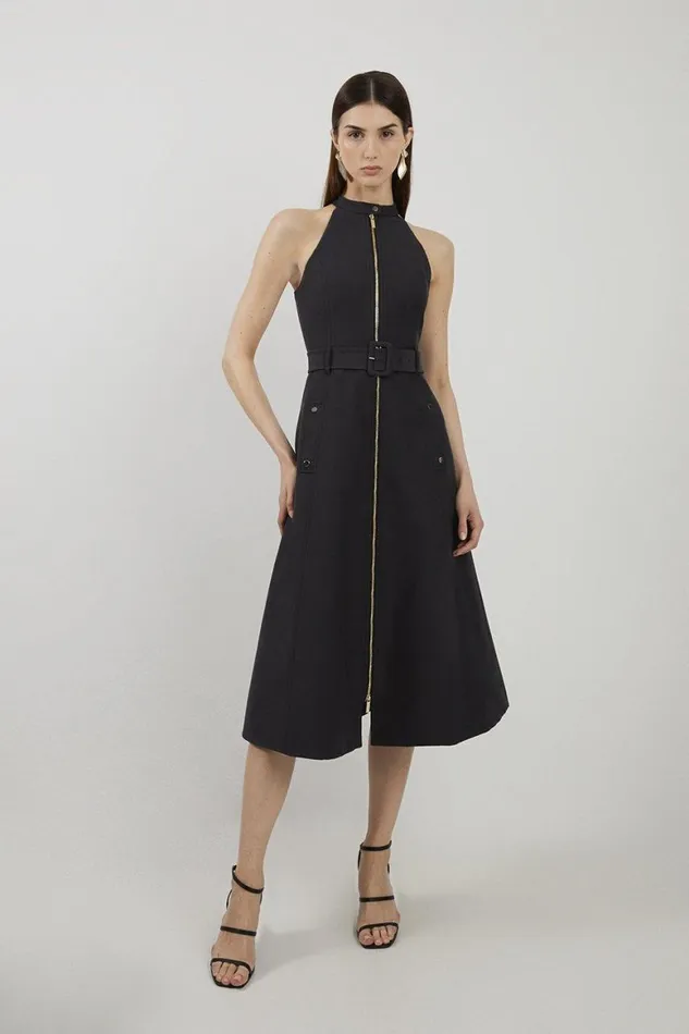 Dresses Women Karen Millen Tailored Cotton Belted Halter Neck Full Skirted Midaxi Dress Black Dresses Women Karen Millen Tailored Cotton Belted Halter Neck Full Skirted Midaxi Dress Black