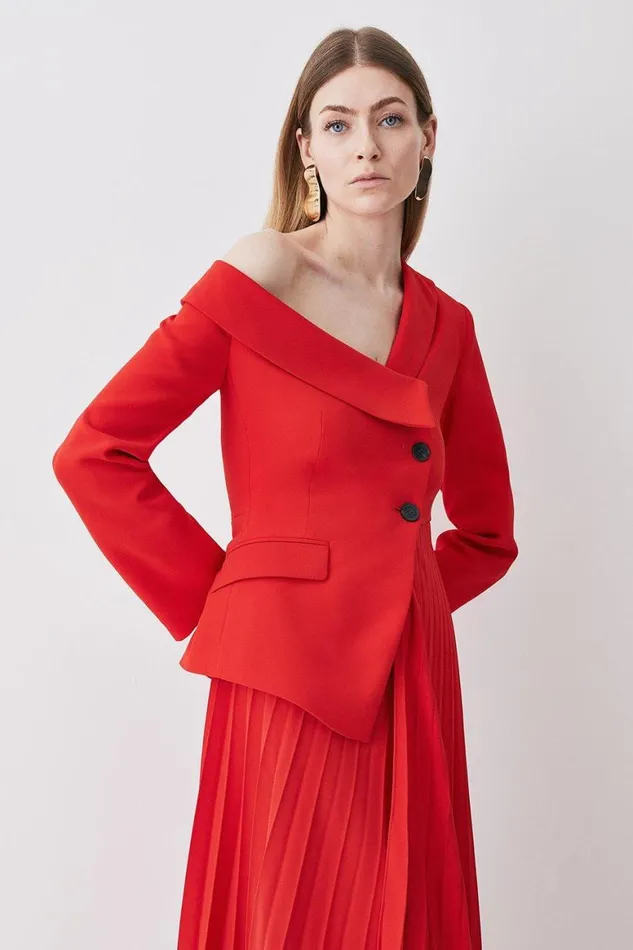 Dresses Women Karen Millen Tailored Crepe Asymmetric Pleated Midi Dress Red