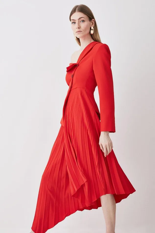 Dresses Women Karen Millen Tailored Crepe Asymmetric Pleated Midi Dress Red