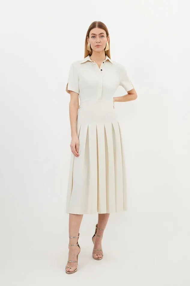 Dresses Women Karen Millen Tailored Crepe Short Sleeve Pleated Midi Dress Ivory Dresses Women Karen Millen Tailored Crepe Short Sleeve Pleated Midi Dress Ivory