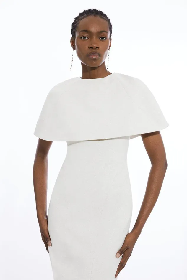 Dresses Women Karen Millen Tailored Metallic Cape Detailed Midaxi Pencil Dress Ivory