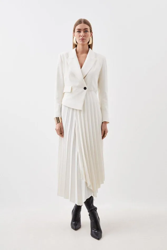 Dresses Women Karen Millen Tailored Pleated Midi Dress Ivory