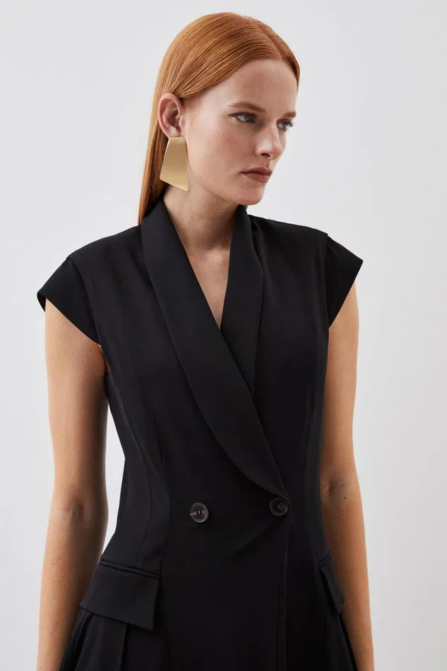 Dresses Women Karen Millen Tailored Polished Viscose Collared Detail Tuxedo Midi Dress Black
